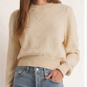 Z Supply Cream Heart-Detail Crewneck Sweater